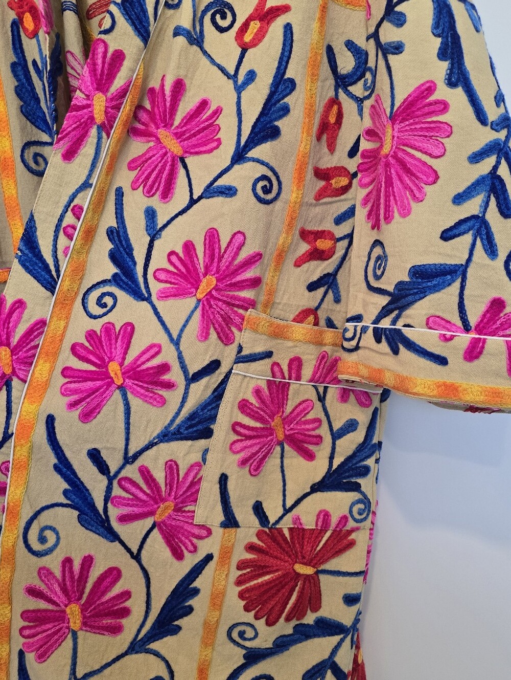 NWOT Handmade In India bohemian-style Suzani embroidered duster jacket One Size - Picture 4 of 8